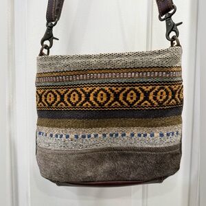 Myra Bag Western Boho  Canvas and Leather Shoulder Bag Crossbody